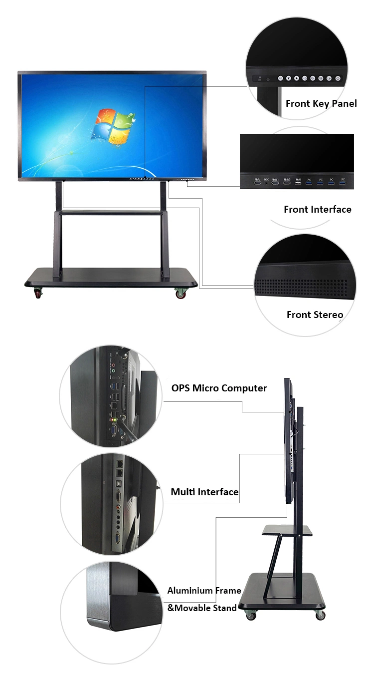 High Resolution 4K 55 65 75 86 98 Inch LCD Panel Interactive Display Digital Interactive Whiteboard Touch Screen Smart Board for Classroom and Video Conference